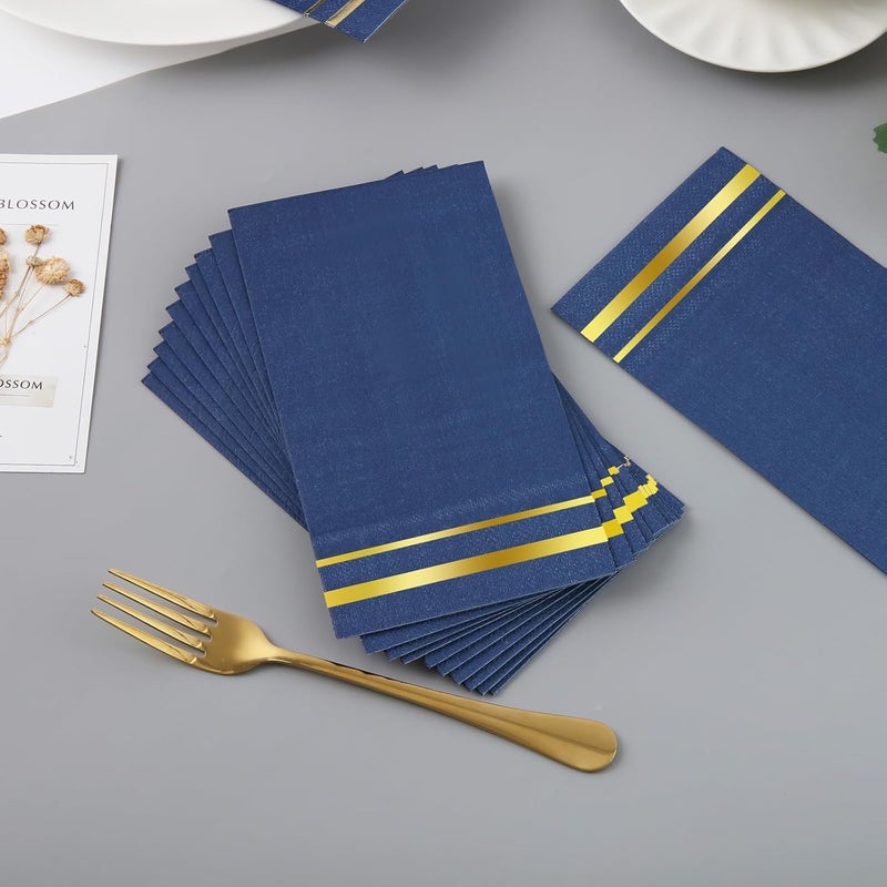 Tamone 100PCS 3-Ply Navy Blue Napkins - Premium Quality Disposable Napkins Soft and Absorbent for Wedding Party Birthday - Image 4